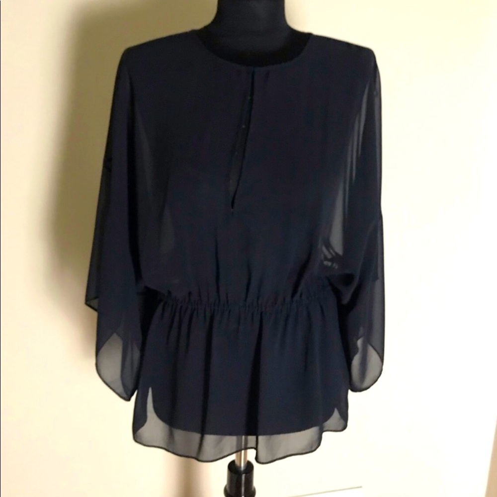 Tory Burch Margarete Sheer Black Blouse